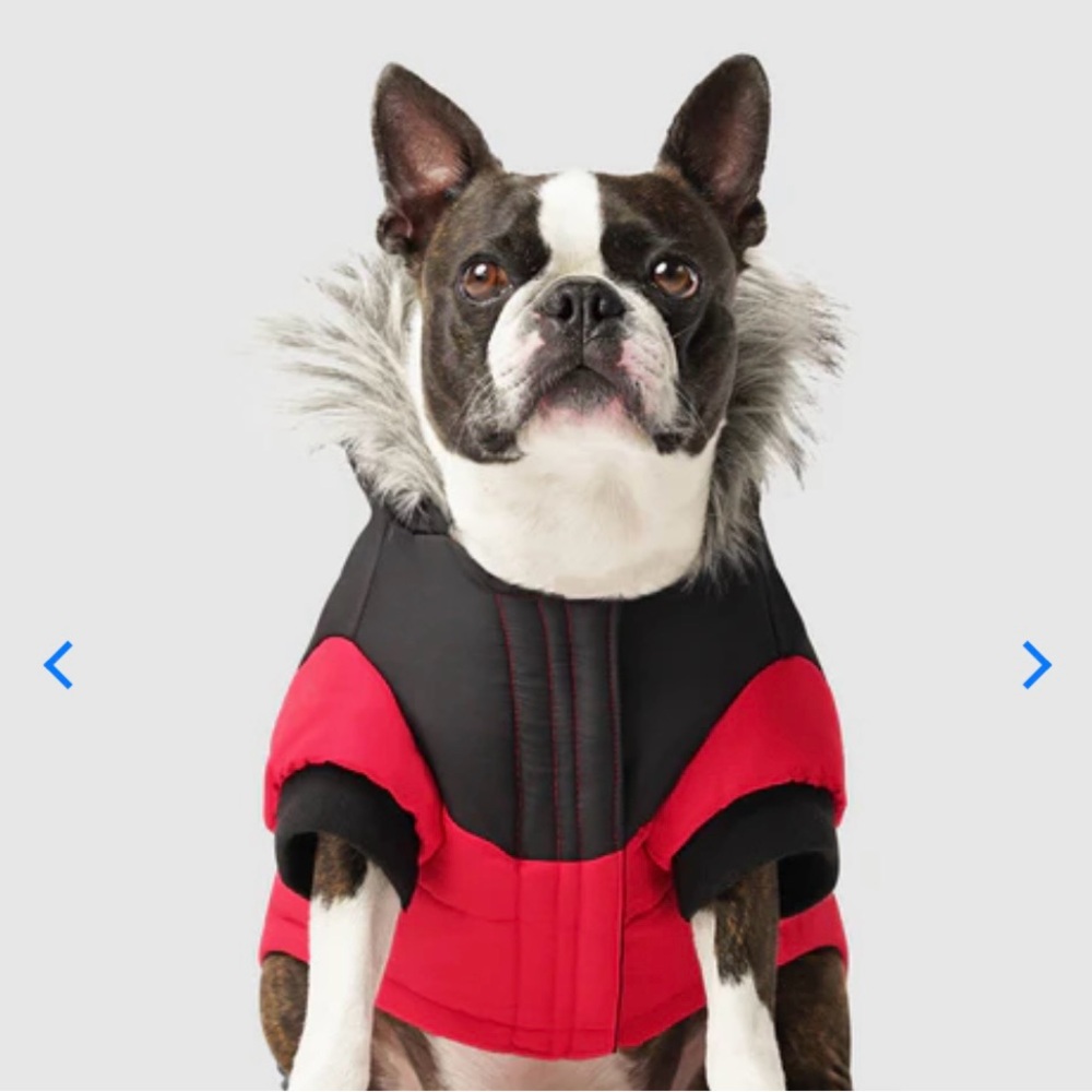 Stylish Red and Black Dog Coat with Faux Fur